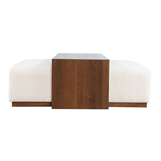 Jofran - Hudson 48in Modern Luxury Ivory Boucle Upholstered Sliding Ottoman with Caster Wheels and Coffee Table Top - 2376-48 view 1