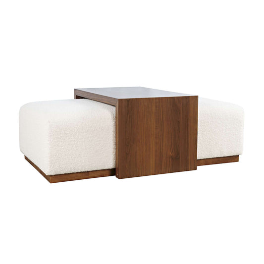 Jofran - Hudson 48in Modern Luxury Ivory Boucle Upholstered Sliding Ottoman with Caster Wheels and Coffee Table Top - 2376-48 view 2