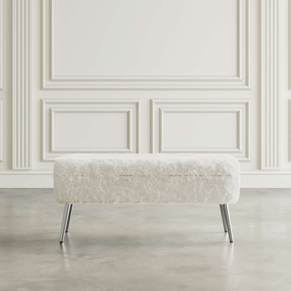 Jofran - Huggy Luxury Plush Faux Fur Upholstered Storage Bench, Natural - HUGGYKD-BN-NATURAL view 4