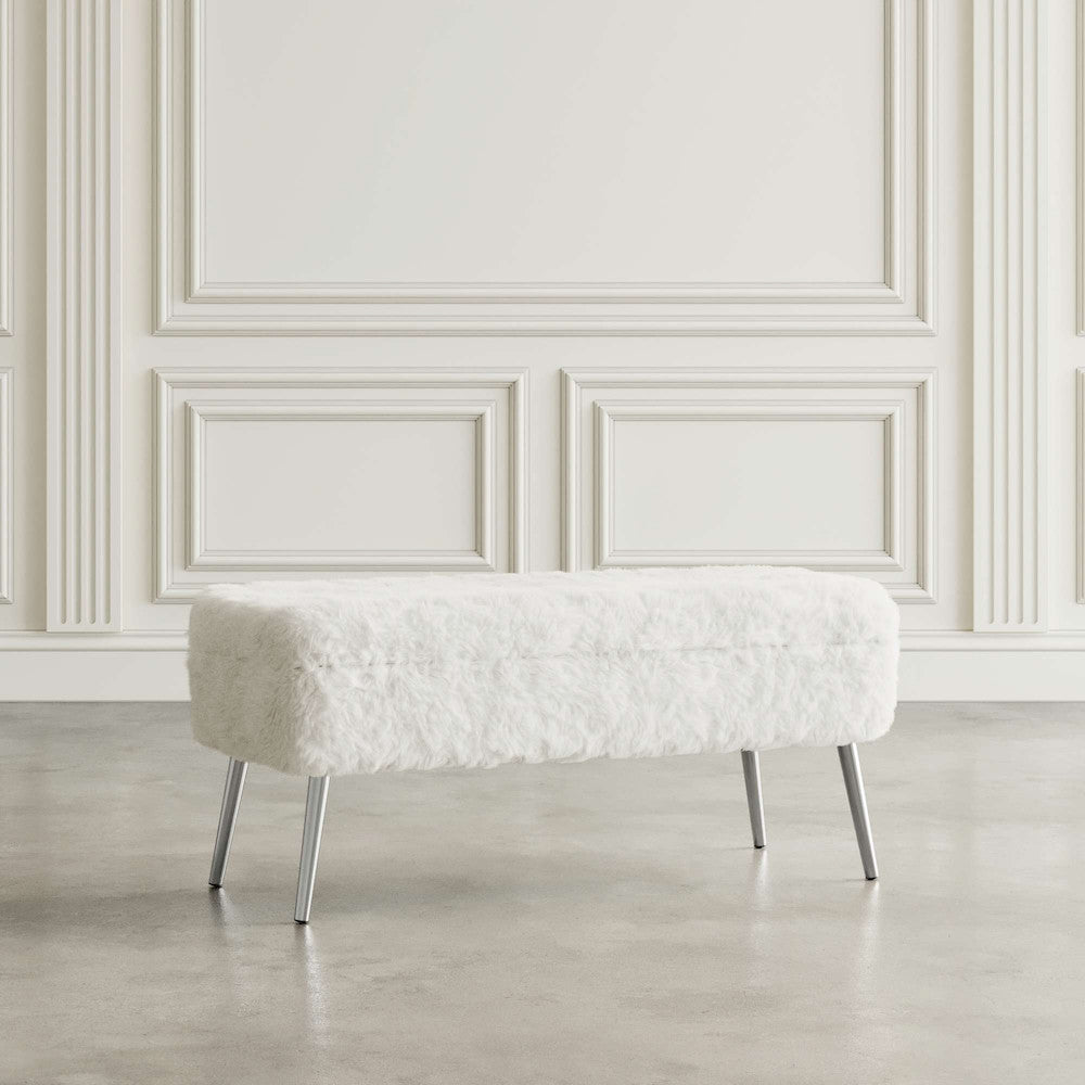 Jofran - Huggy Luxury Plush Faux Fur Upholstered Storage Bench, Natural - HUGGYKD-BN-NATURAL view 5