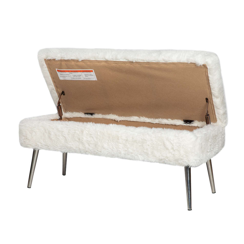 Jofran - Huggy Luxury Plush Faux Fur Upholstered Storage Bench, Natural - HUGGYKD-BN-NATURAL view 8
