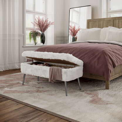 Jofran - Huggy Luxury Plush Faux Fur Upholstered Storage Bench, Natural - HUGGYKD-BN-NATURAL view 9