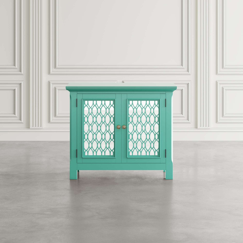 Jofran - Isabella 38in Luxury Mirrored Accent Storage Cabinet, Aqua - 2253-38KD view 6