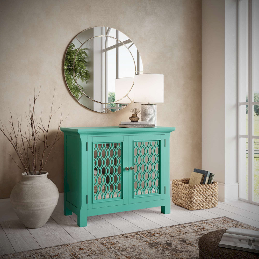 Jofran - Isabella 38in Luxury Mirrored Accent Storage Cabinet, Aqua - 2253-38KD view 13