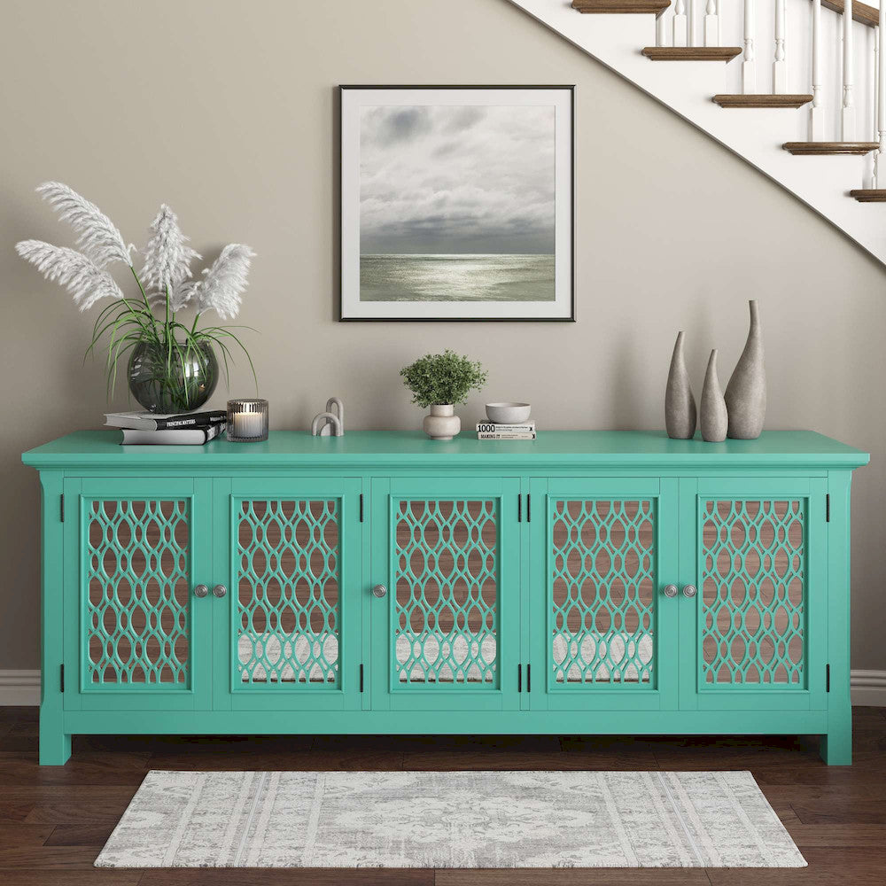 Jofran - Isabella 86in Luxury Mirrored Sideboard Storage Cabinet, Aqua - 2253-86KD view 12