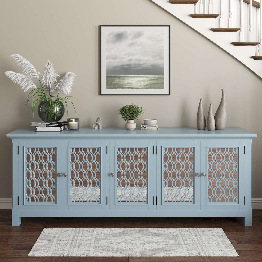 Jofran - Isabella 86in Luxury Mirrored Sideboard Storage Cabinet, Blue - 2252-86KD view 12