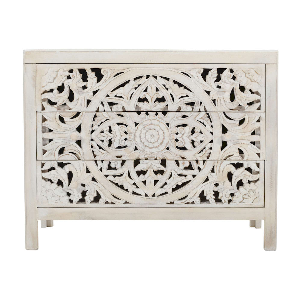 Jofran - Jolie Rustic Solid Wood Global Boho Hand Carved Accent Chest with Three Drawers - 2356-39 view 1