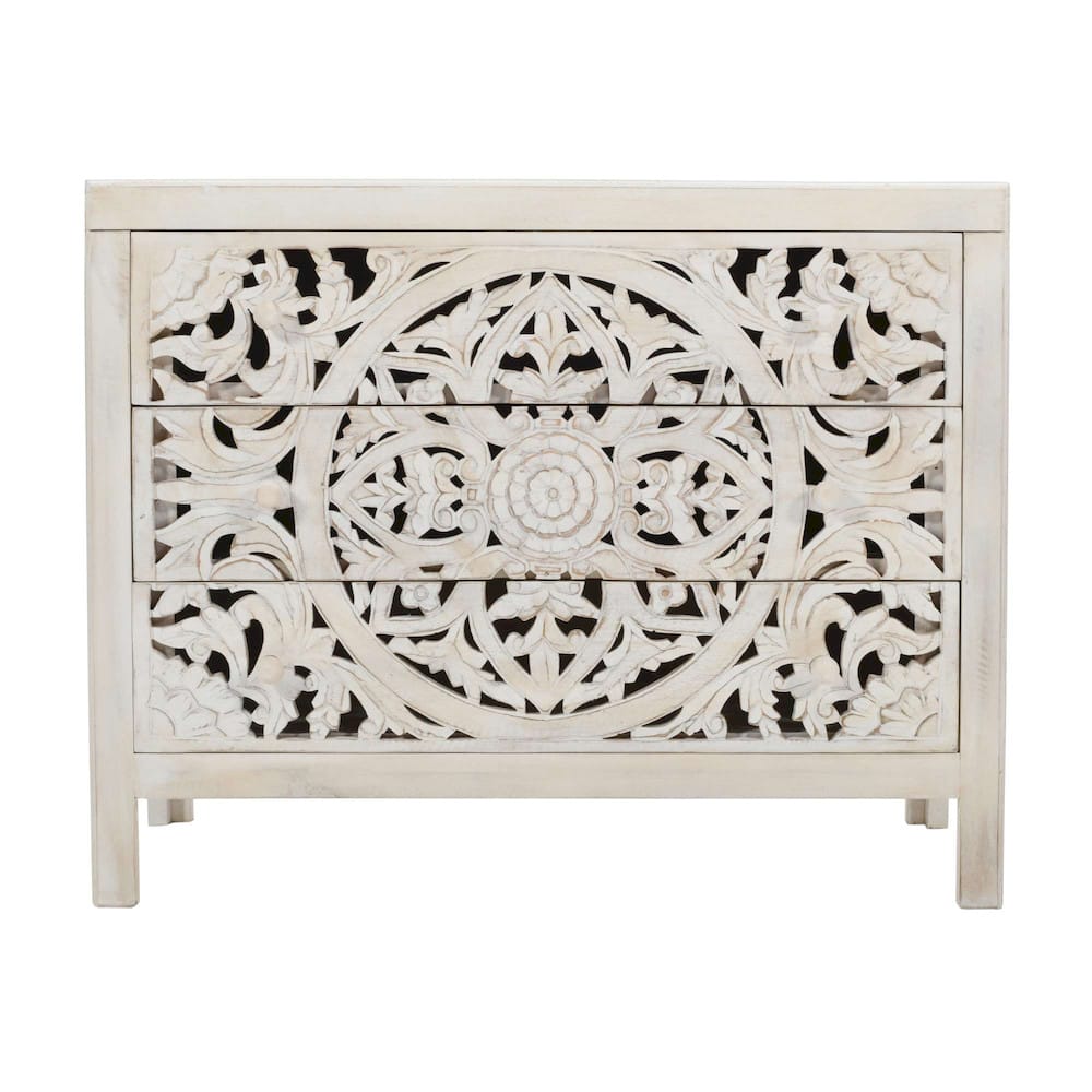 Jofran - Jolie Rustic Solid Wood Global Boho Hand Carved Accent Chest with Three Drawers - 2356-39 view 1