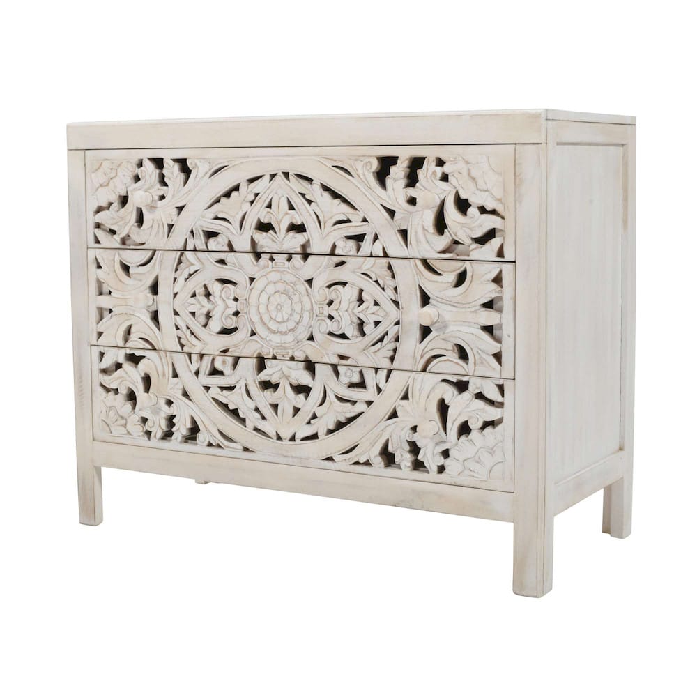 Jofran - Jolie Rustic Solid Wood Global Boho Hand Carved Accent Chest with Three Drawers - 2356-39 view 2