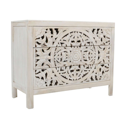 Jofran - Jolie Rustic Solid Wood Global Boho Hand Carved Accent Chest with Three Drawers - 2356-39 view 3