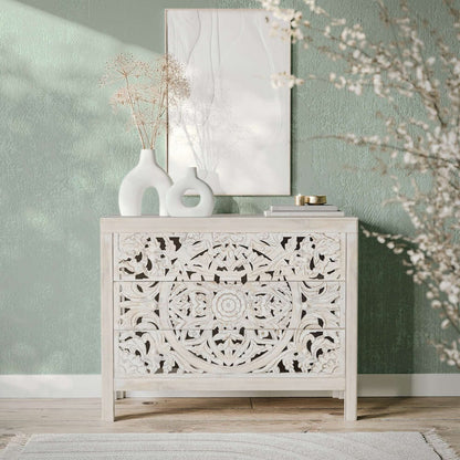 Jofran - Jolie Rustic Solid Wood Global Boho Hand Carved Accent Chest with Three Drawers - 2356-39 view 10