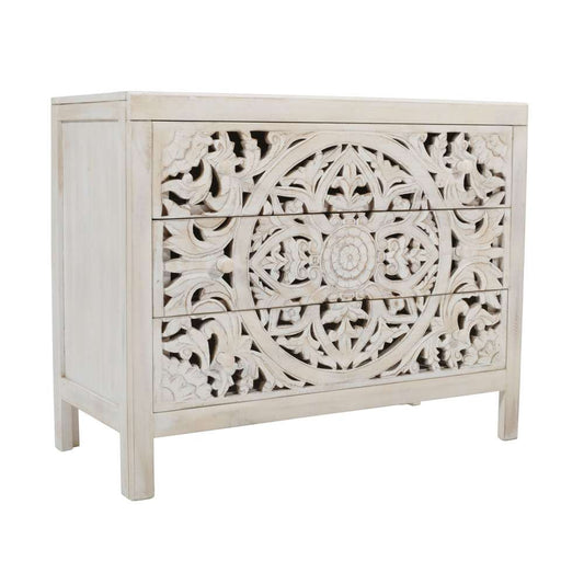 Jofran - Jolie Rustic Solid Wood Global Boho Hand Carved Accent Chest with Three Drawers - 2356-39 veiw 1