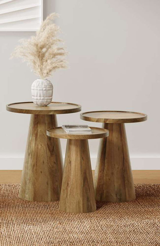 Jofran - Knox Mid-Century Modern Solid Hardwood Round Accent Tables (Set of 3) Natural - 2330-KNOXNAT veiw 1