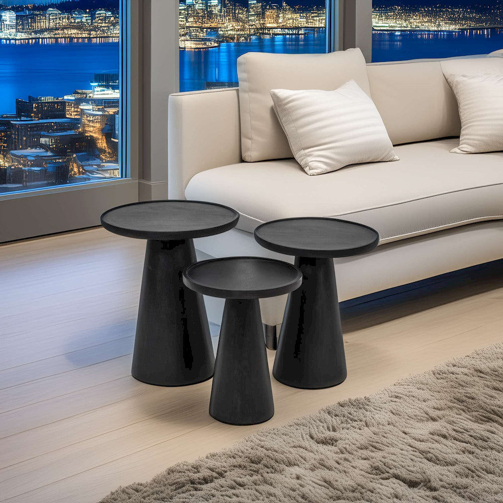 Jofran - Knox Mid-Century Modern Solid Hardwood Round Accent Tables (Set of 3) - 2330-KNOXBLK view 6