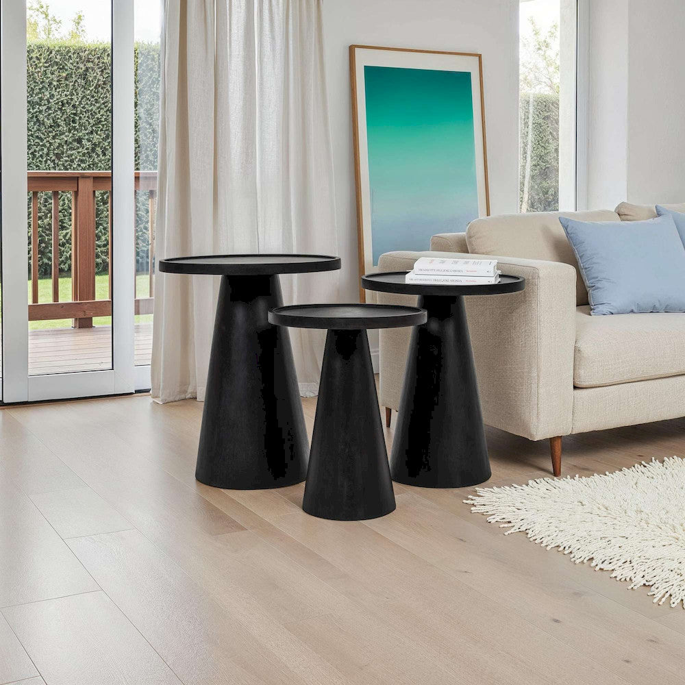 Jofran - Knox Mid-Century Modern Solid Hardwood Round Accent Tables (Set of 3) - 2330-KNOXBLK view 10