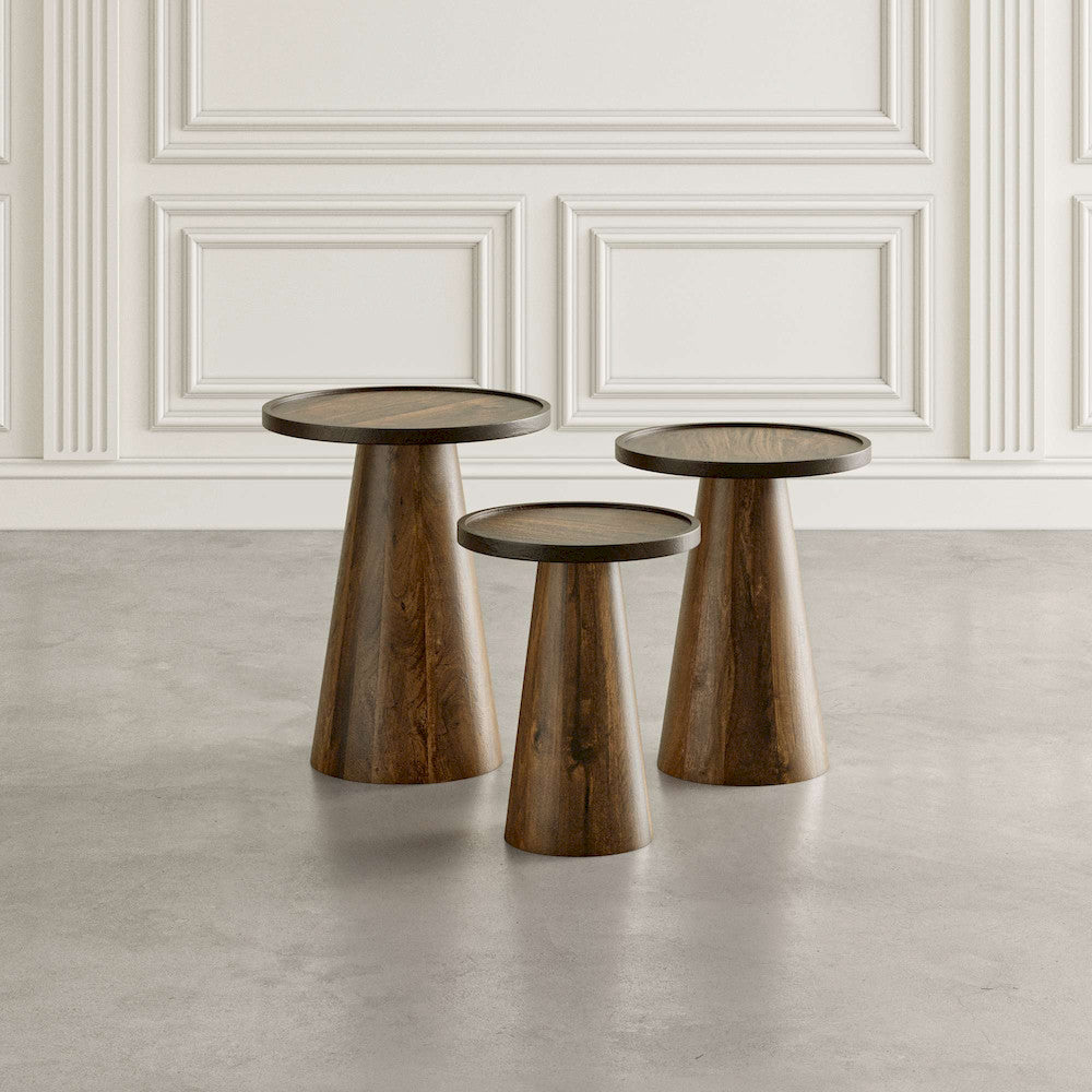 Jofran - Knox Mid-Century Modern Solid Hardwood Round Accent Tables (Set of 3) Chestnut - 2330-KNOXCHS view 3