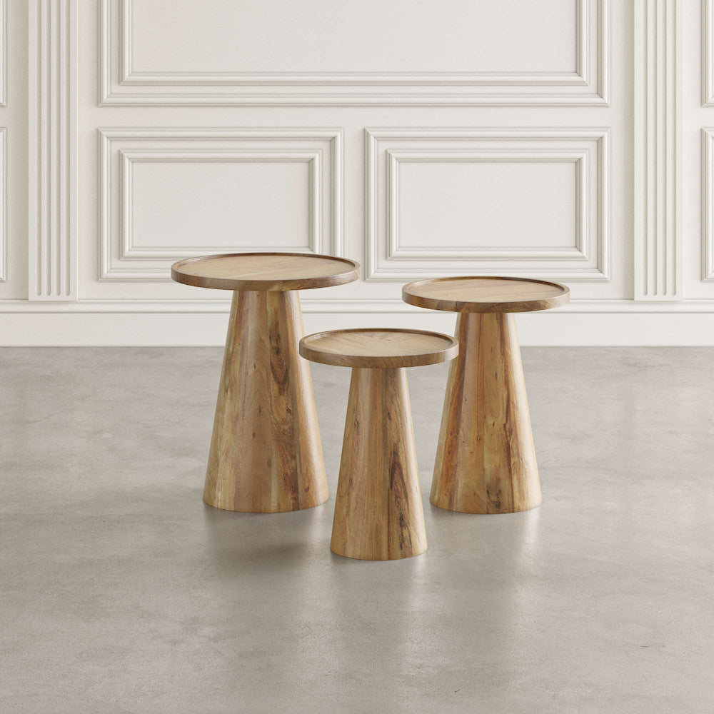Jofran - Knox Mid-Century Modern Solid Hardwood Round Accent Tables (Set of 3) Natural - 2330-KNOXNAT view 3