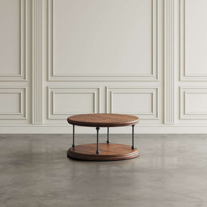 Jofran - Larson Modern Industrial 36in Round Solid Wood Coffee Table with Shelf, Distressed Brown - 2222-2 view 5