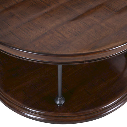 Jofran - Larson Modern Industrial 36in Round Solid Wood Coffee Table with Shelf, Distressed Brown - 2222-2 view 7