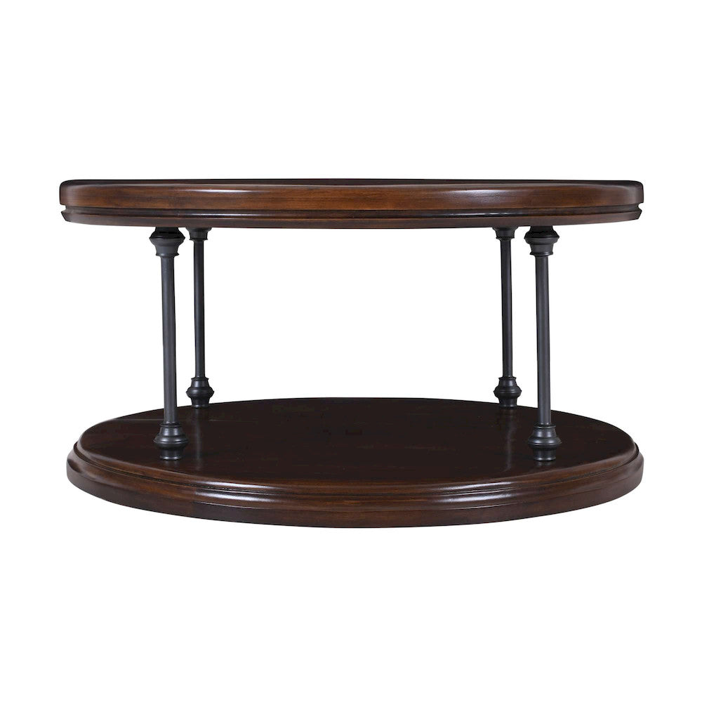 Jofran - Larson Modern Industrial 36in Round Solid Wood Coffee Table with Shelf, Distressed Brown - 2222-2 view 8
