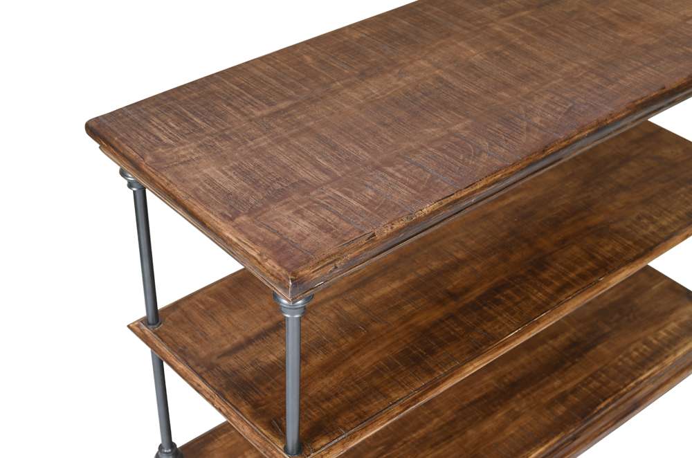 Jofran - Larson Modern Industrial 48in Solid Wood Sofa Table with Storage, Distressed Brown - 2222-4 veiw 2