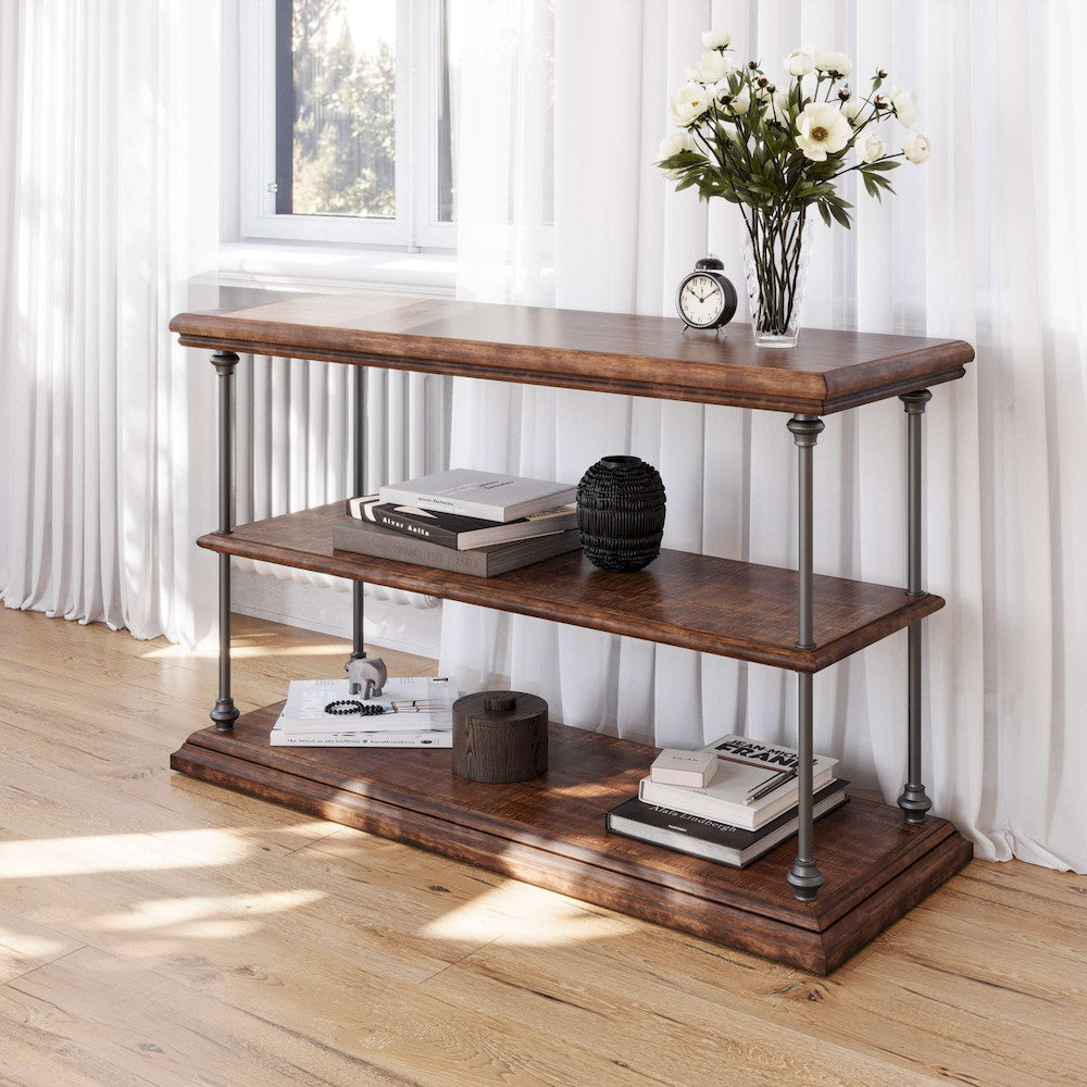 Jofran - Larson Modern Industrial 48in Solid Wood Sofa Table with Storage, Distressed Brown - 2222-4 view 10