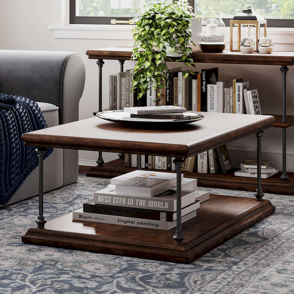 Jofran - Larson Modern Industrial 50in Solid Wood Coffee Table with Storage, Distressed Brown - 2222-1 view 11