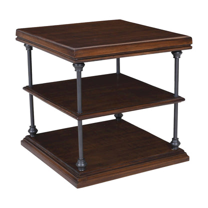 Jofran - Larson Modern Industrial Square Solid Wood End Table with Storage Shelves, Distressed Brown - 2222-3 view 2