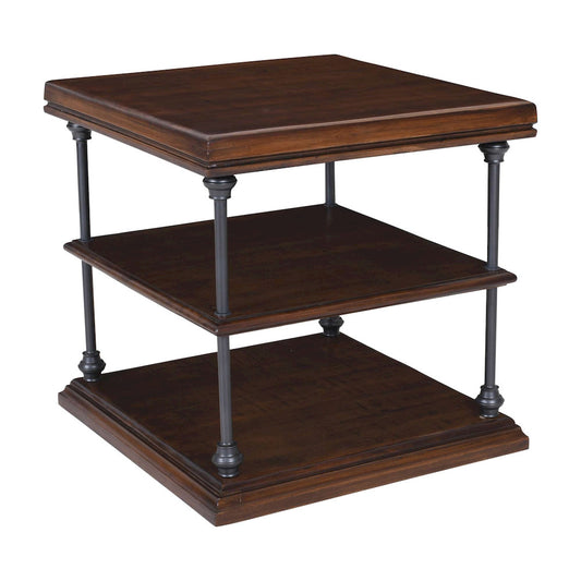 Jofran - Larson Modern Industrial Square Solid Wood End Table with Storage Shelves, Distressed Brown - 2222-3 view 2