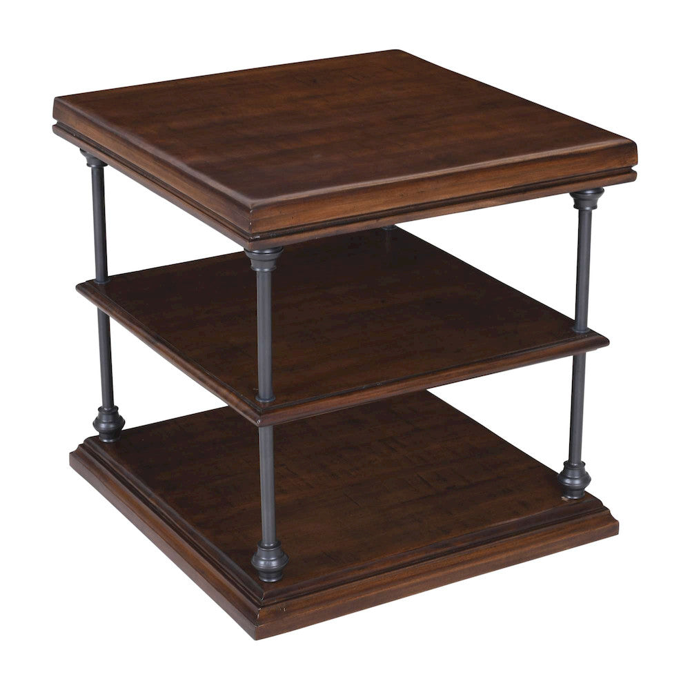 Jofran - Larson Modern Industrial Square Solid Wood End Table with Storage Shelves, Distressed Brown - 2222-3 view 3