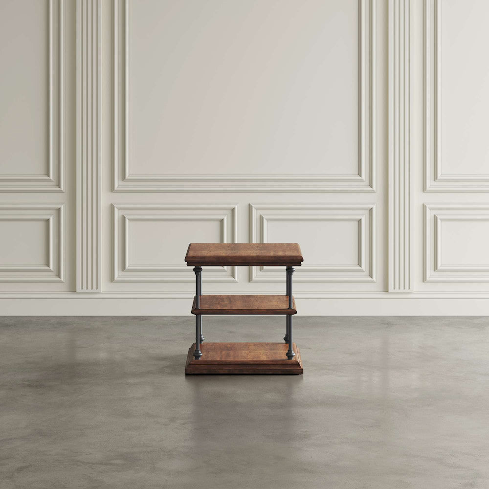 Jofran - Larson Modern Industrial Square Solid Wood End Table with Storage Shelves, Distressed Brown - 2222-3 view 4