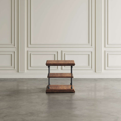 Jofran - Larson Modern Industrial Square Solid Wood End Table with Storage Shelves, Distressed Brown - 2222-3 view 4