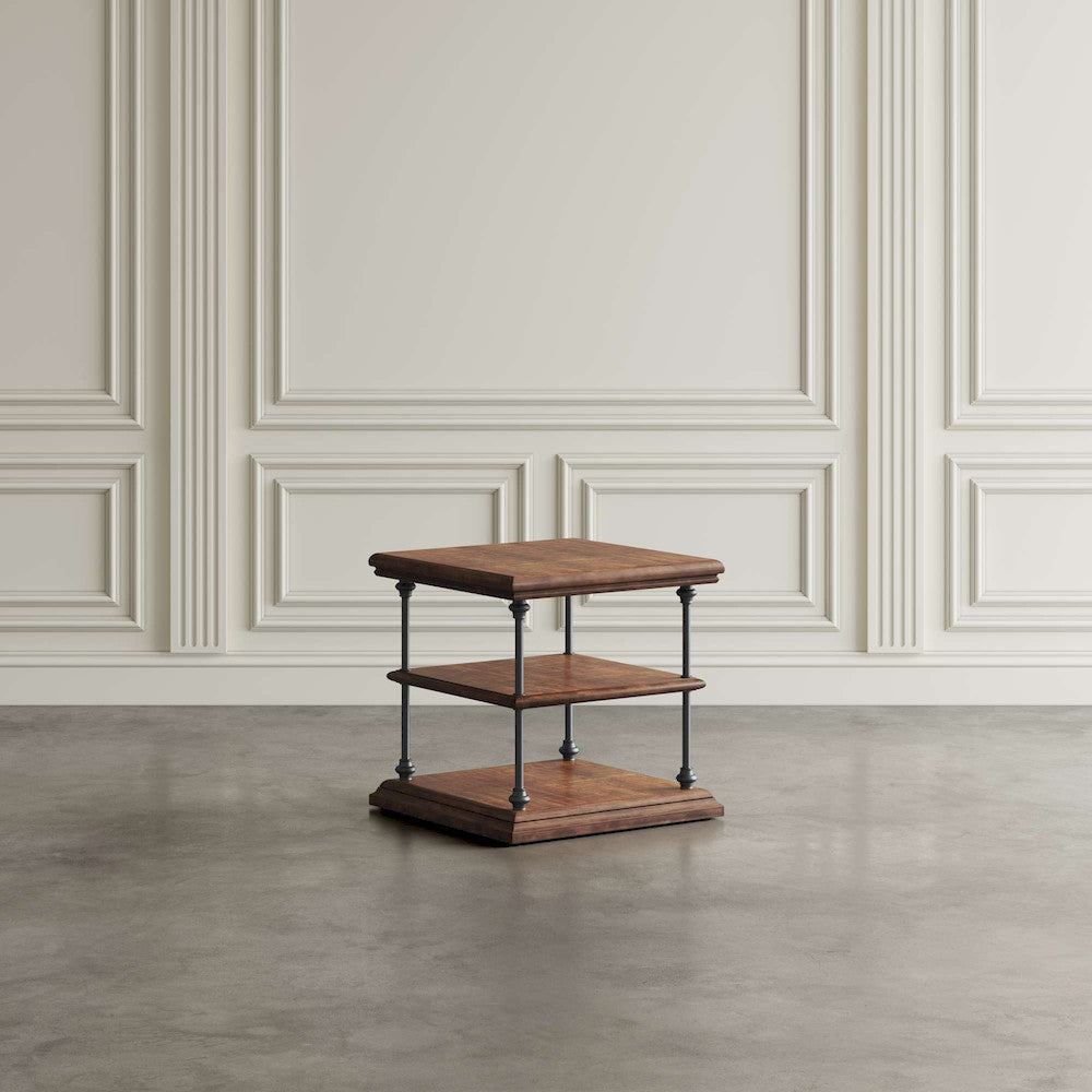 Jofran - Larson Modern Industrial Square Solid Wood End Table with Storage Shelves, Distressed Brown - 2222-3 view 5