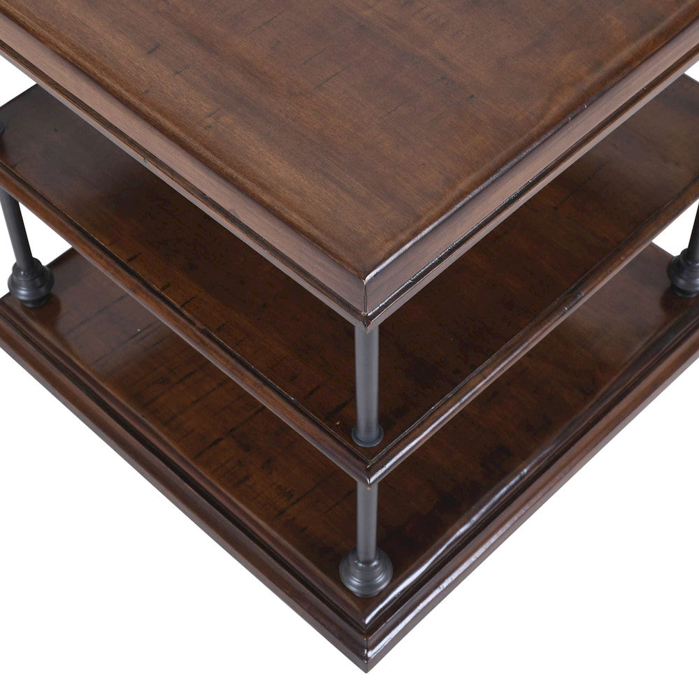 Jofran - Larson Modern Industrial Square Solid Wood End Table with Storage Shelves, Distressed Brown - 2222-3 view 7