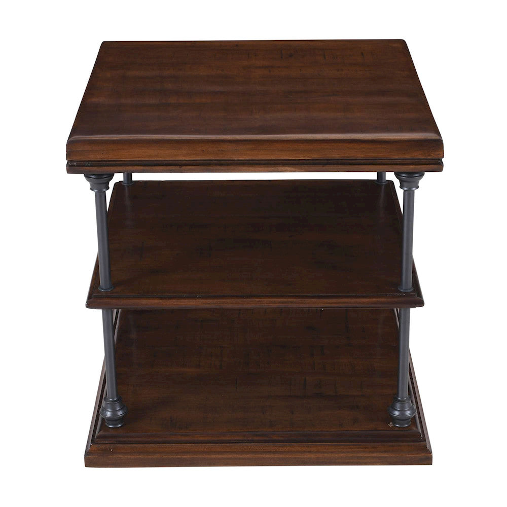 Jofran - Larson Modern Industrial Square Solid Wood End Table with Storage Shelves, Distressed Brown - 2222-3 view 8