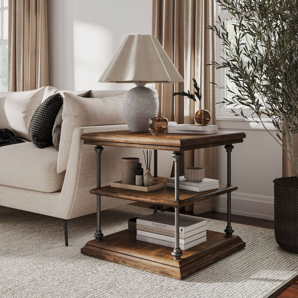 Jofran - Larson Modern Industrial Square Solid Wood End Table with Storage Shelves, Distressed Brown - 2222-3 view 11