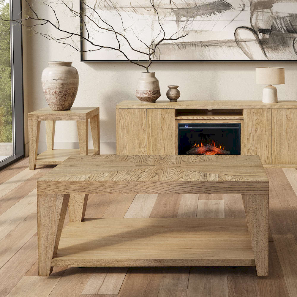 Jofran - Laurel Creek Modern Contemporary 50in Coffee Table with Storage Shelf and Hidden Casters in Natural - 2460-1 view 10