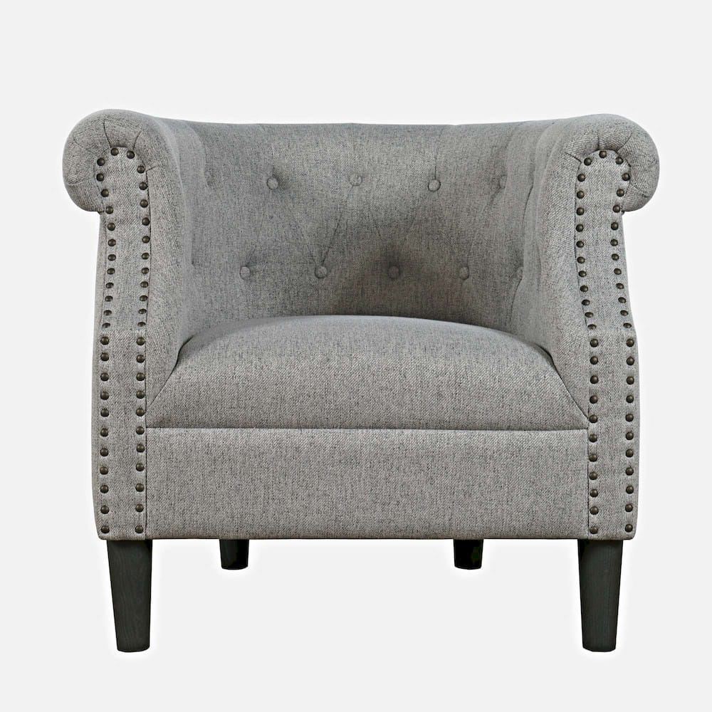 Jofran - Lily Transitional Contemporary Upholstered Barrel Curved Back Accent Chair with Nailhead Trim, Ash - LILY-CH-ASH view 1