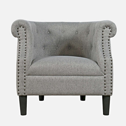 Jofran - Lily Transitional Contemporary Upholstered Barrel Curved Back Accent Chair with Nailhead Trim, Ash - LILY-CH-ASH view 1