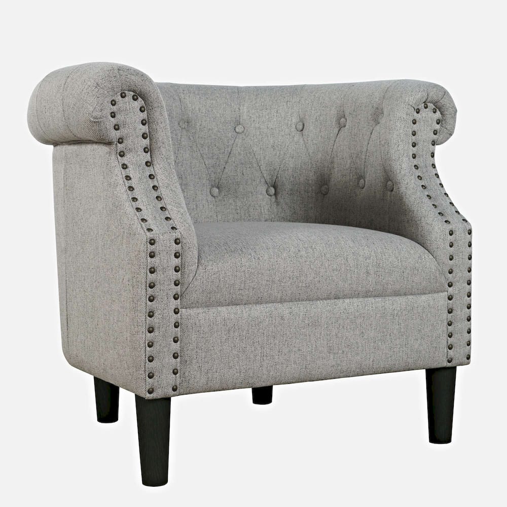 Jofran - Lily Transitional Contemporary Upholstered Barrel Curved Back Accent Chair with Nailhead Trim, Ash - LILY-CH-ASH view 2
