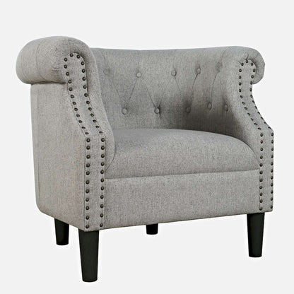 Jofran - Lily Transitional Contemporary Upholstered Barrel Curved Back Accent Chair with Nailhead Trim, Ash - LILY-CH-ASH view 2