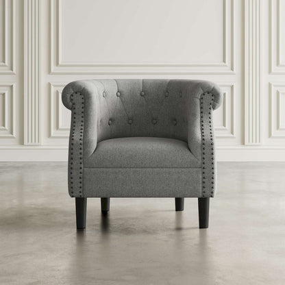 Jofran - Lily Transitional Contemporary Upholstered Barrel Curved Back Accent Chair with Nailhead Trim, Ash - LILY-CH-ASH view 5