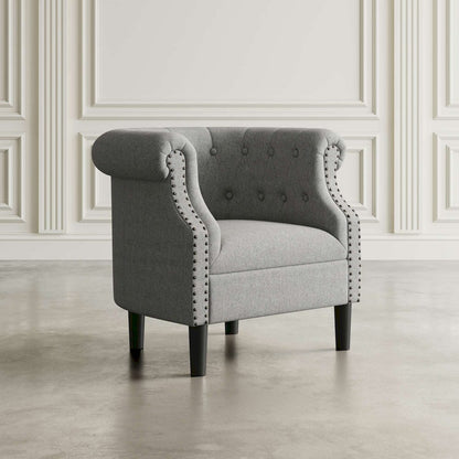 Jofran - Lily Transitional Contemporary Upholstered Barrel Curved Back Accent Chair with Nailhead Trim, Ash - LILY-CH-ASH view 6