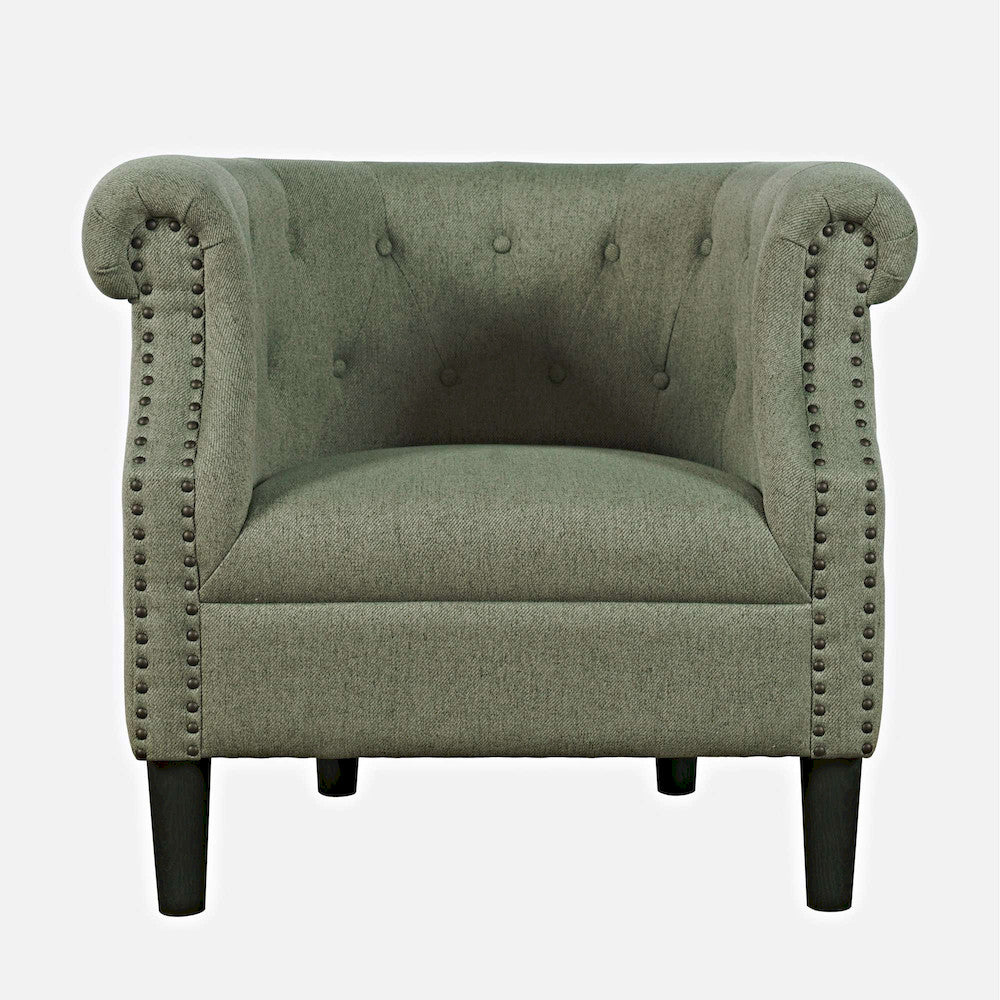 Jofran - Lily Transitional Contemporary Upholstered Barrel Curved Back Accent Chair with Nailhead Trim, Sage - LILY-CH-SAGE view 1