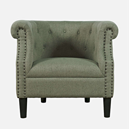 Jofran - Lily Transitional Contemporary Upholstered Barrel Curved Back Accent Chair with Nailhead Trim, Sage - LILY-CH-SAGE view 1