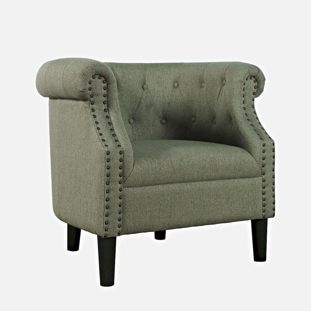 Jofran - Lily Transitional Contemporary Upholstered Barrel Curved Back Accent Chair with Nailhead Trim, Sage - LILY-CH-SAGE view 2