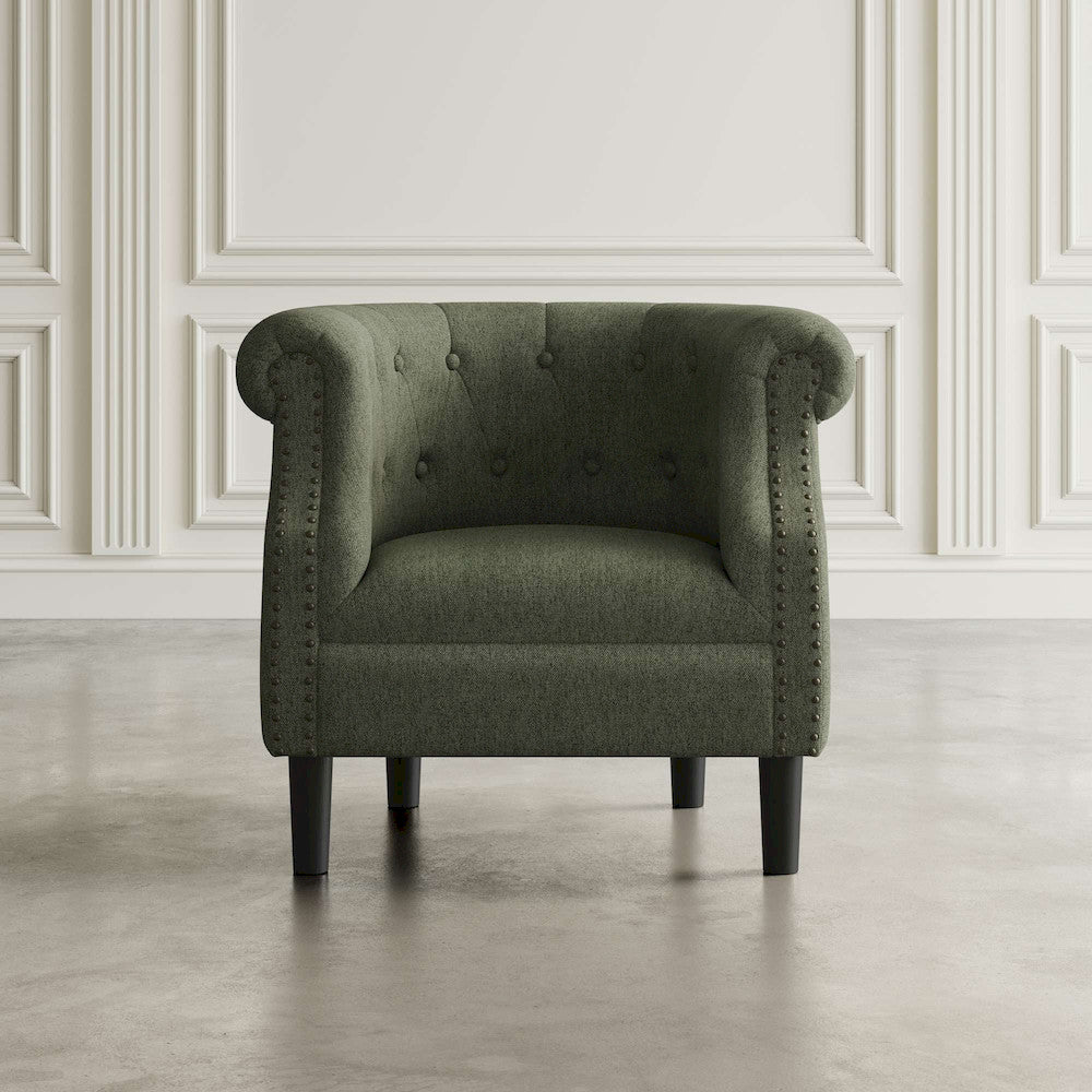 Jofran - Lily Transitional Contemporary Upholstered Barrel Curved Back Accent Chair with Nailhead Trim, Sage - LILY-CH-SAGE view 4