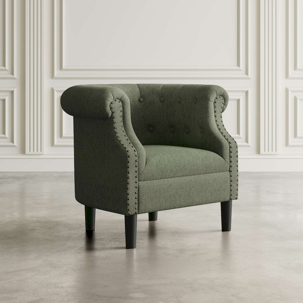 Jofran - Lily Transitional Contemporary Upholstered Barrel Curved Back Accent Chair with Nailhead Trim, Sage - LILY-CH-SAGE view 5