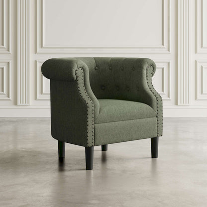 Jofran - Lily Transitional Contemporary Upholstered Barrel Curved Back Accent Chair with Nailhead Trim, Sage - LILY-CH-SAGE view 5