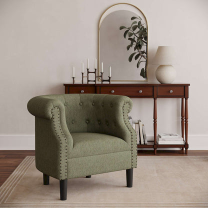 Jofran - Lily Transitional Contemporary Upholstered Barrel Curved Back Accent Chair with Nailhead Trim, Sage - LILY-CH-SAGE view 8